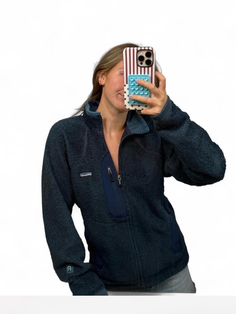 Patagonia Men’s Medium Navy Blue Full-Zip Sherpa Jacket with 3 Pockets